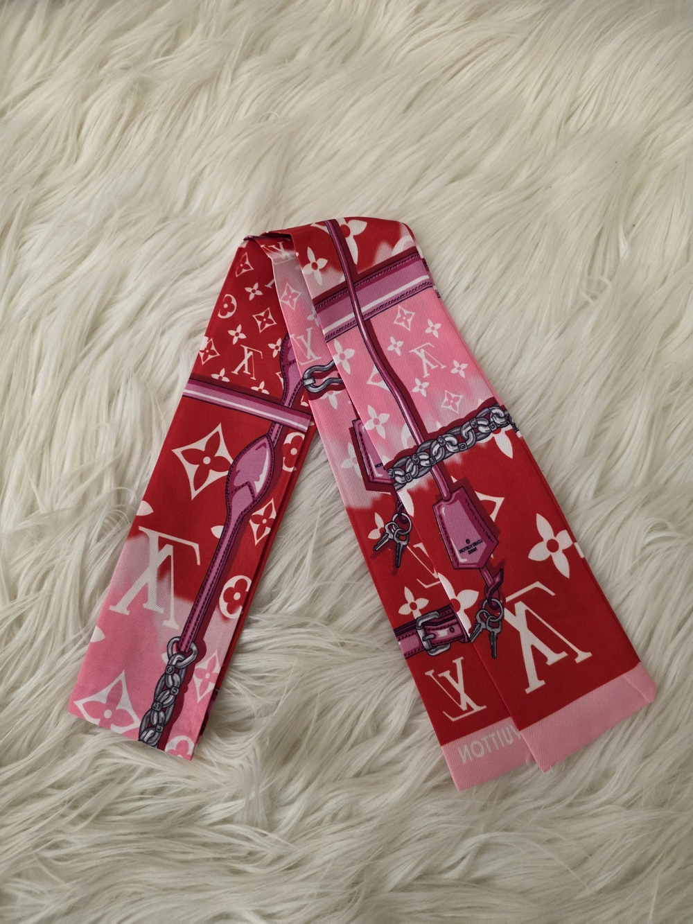 Pink & Red Twilly Scarf Bow Hair Tie